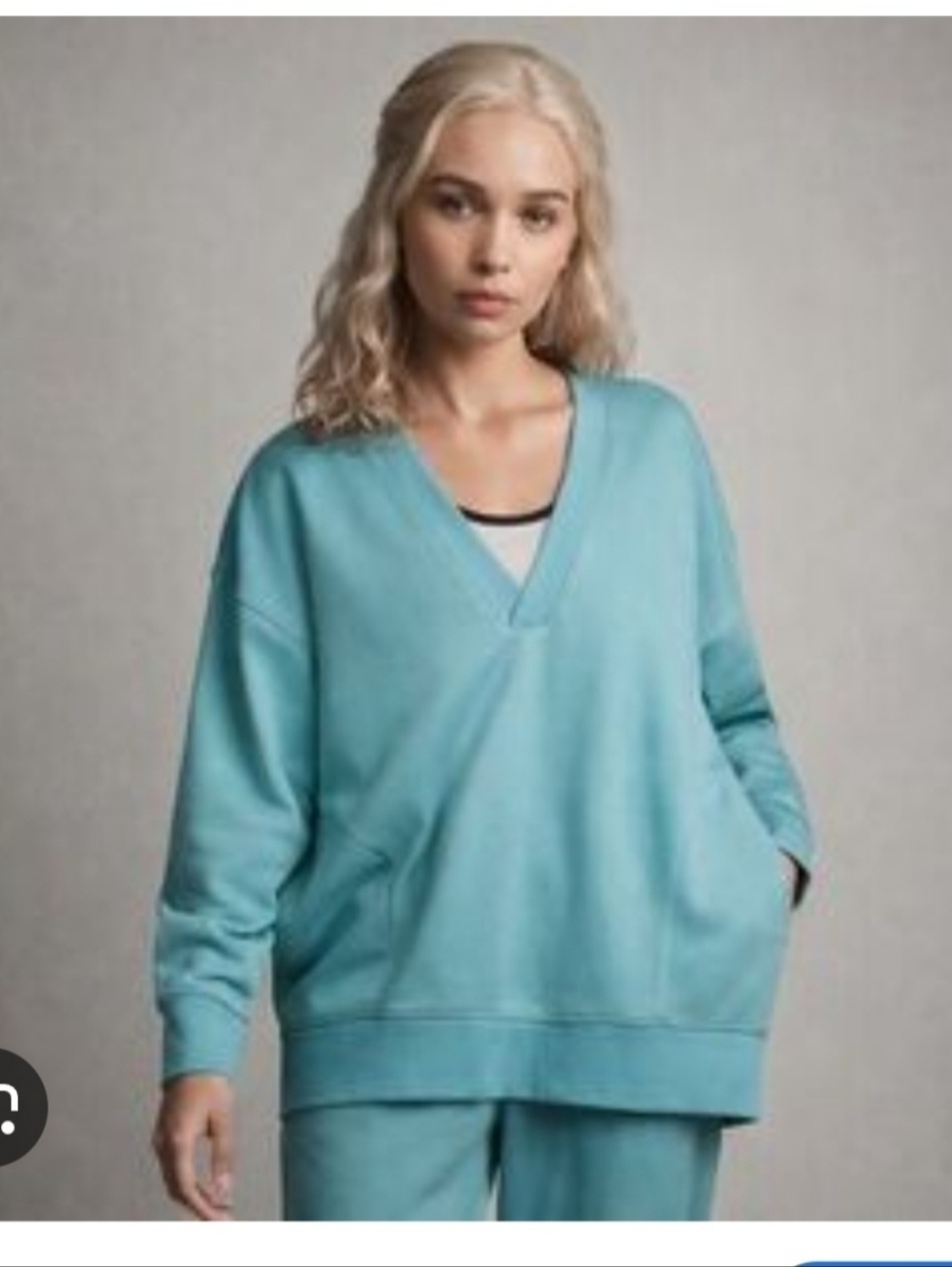 Champion Relaxed Fit V Neck Women's Fleece Pullover Sweatshirt Pockets Blue XS